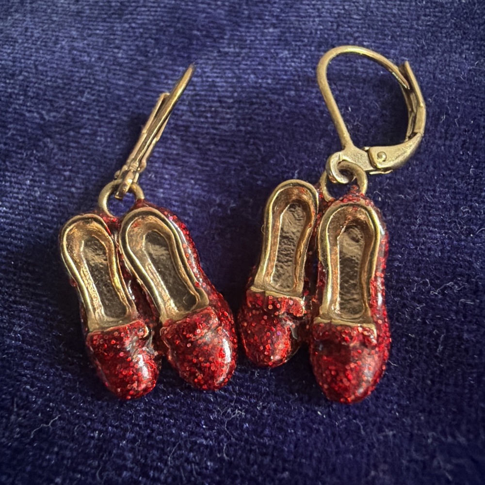Vintage Kirks Folly Red Shoes Lever Back Earrings Goldtone